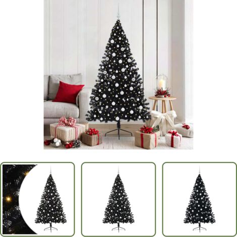 vidaXL Albero di Natale Pre-Lit -  Albero di Natale artificiale con luci integrate Nero 180 cm PVC
