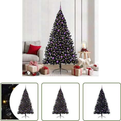 vidaXL Albero di Natale Pre-Lit -  Albero di Natale artificiale con luci integrate Nero 210 cm PVC