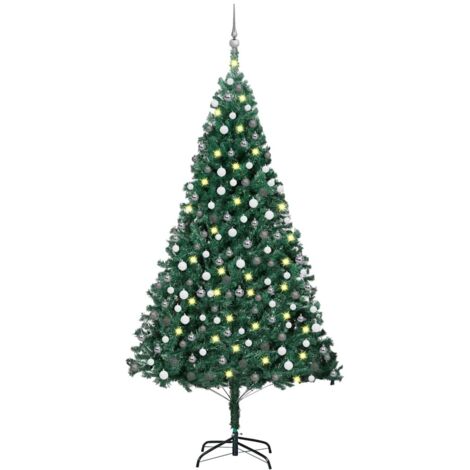 vidaXL Albero di Natale Preilluminato con Palline Verde 240 cm PVC