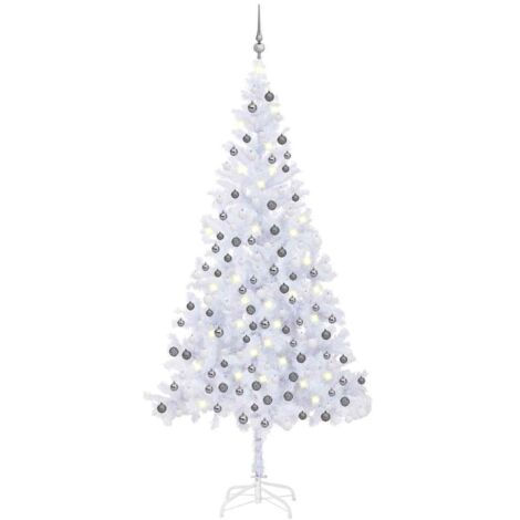 vidaXL Albero di Natale Preilluminato Palline Bianco 210 cm 910 Rami
