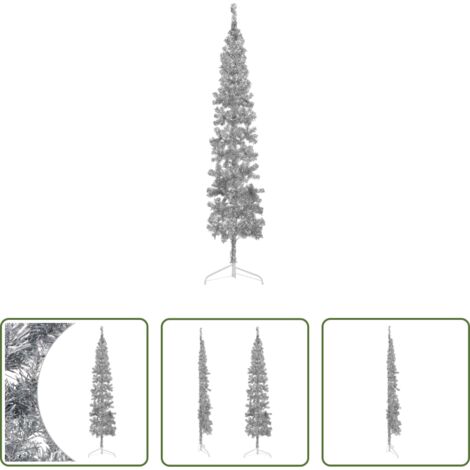 vidaXL Albero di Natale Salvaspazio -  Albero Natale Artificiale Sottile a Metà Supporto Argento 240cm