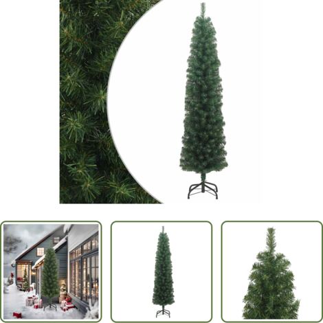 vidaXL Albero di natale sottile -  Albero di Natale Artificiale Sottile con Base Verde 240 cm PVC
