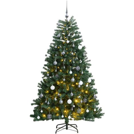 vidaXL Albero Natale Incernierato con 300 LED e Palline 180 cm