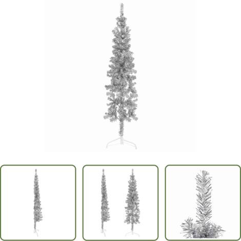 vidaXL Albero natalizio salvaspazio -  Albero Natale Artificiale Sottile a Metà Supporto Argento 150cm