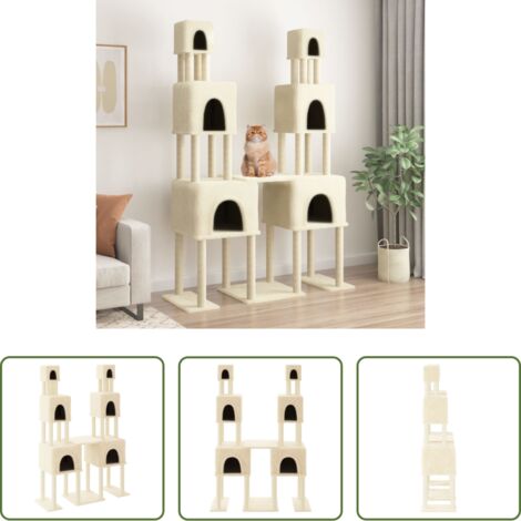 vidaXL Albero per gatti con casette -  Albero per Gatti con Tiragraffi in Sisal Crema 199 cm