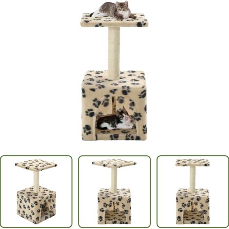 vidaXL Albero per gatti con corda di sisal -  Albero per Gatti e Tiragraffi Sisal 55 cm Zampe Stampate Beige