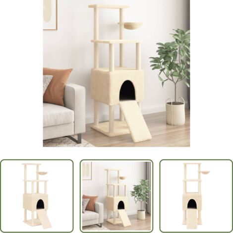vidaXL Albero per gatti con tiragraffi -  Albero per Gatti con Tiragraffi in Sisal Crema 153 cm