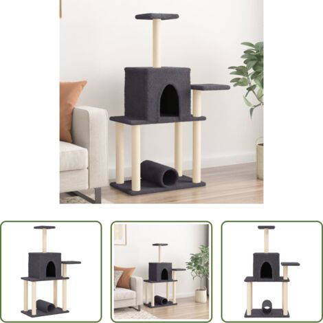 vidaXL Albero per gatti con tiragraffi -  Albero per Gatti con Tiragraffi in Sisal Grigio Scuro 122 cm