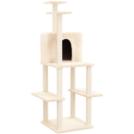vidaXL Albero per Gatti con Tiragraffi in Sisal Crema 144,5 cm