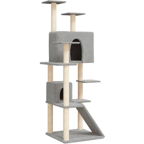 vidaXL Albero per Gatti con Tiragraffi in Sisal Grigio Chiaro 153 cm
