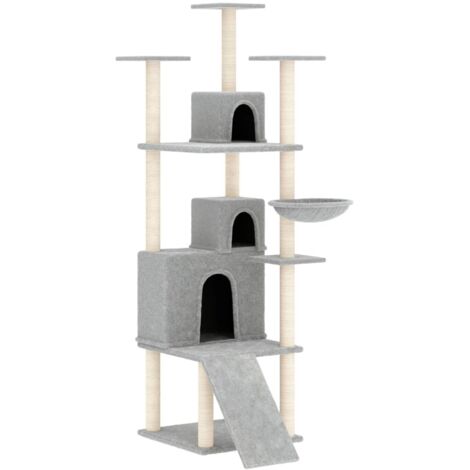 vidaXL Albero per Gatti con Tiragraffi in Sisal Grigio Chiaro 175 cm