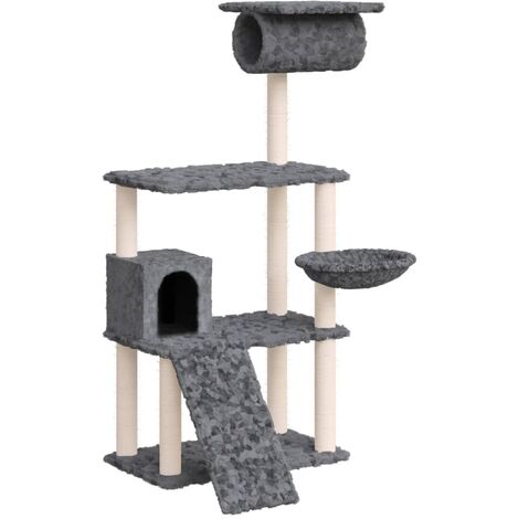 vidaXL Albero per Gatti con Tiragraffi in Sisal Grigio Scuro 131 cm
