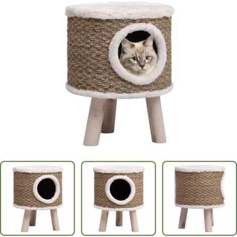 vidaXL Albero per gatti -  Cuccia per Gatti con Gambe in Legno 41 cm in Giunco