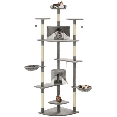 vidaXL Albero per Gatti e Tiragraffi in Sisal 203 cm Grigio e Bianco