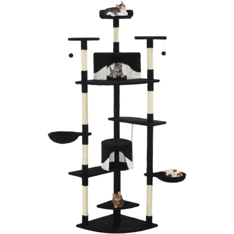 vidaXL Albero per Gatti e Tiragraffi in Sisal 203 cm Nero e Bianco