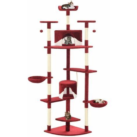 vidaXL Albero per Gatti e Tiragraffi in Sisal 203 cm Rosso e Bianco