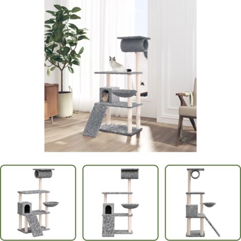 vidaXL Albero per gatti in sisal -  Albero per Gatti con Tiragraffi in Sisal Grigio Chiaro 131 cm