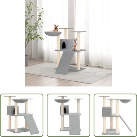 vidaXL Albero per gatti in sisal -  Albero per Gatti con Tiragraffi in Sisal Grigio Chiaro 83 cm