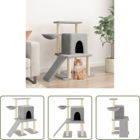 vidaXL Albero per gatti in sisal -  Albero per Gatti con Tiragraffi in Sisal Grigio Chiaro 96,5 cm