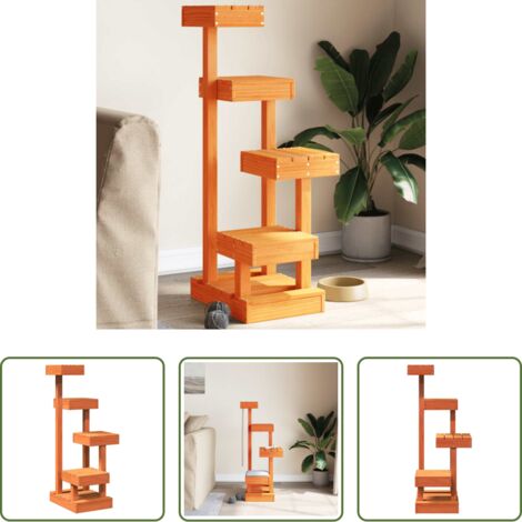 vidaXL Albero per gatti marrone -  Albero per Gatti Marrone Cera 45,5x49x103 cm in Legno di Pino