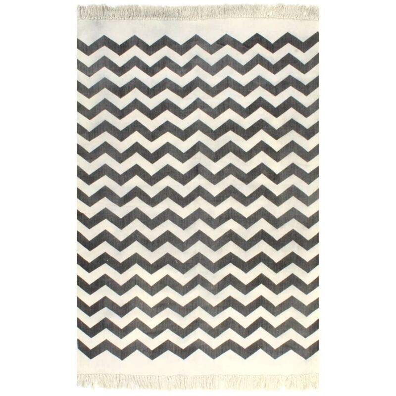 

vidaXL Alfombra de algodón Kilim 120x180 cm estampado negro/blanco - Negro