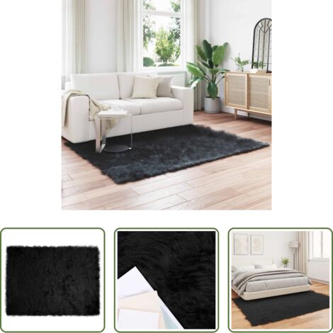 vidaXL Alfombra de oveja - Alfombra de Imitación de Piel de Oveja Tafalla Negro Poliéster