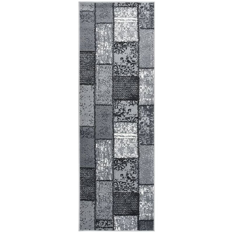 

vidaXL Alfombra de pasillo BCF gris con estampado de bloques 100x350cm - Gris