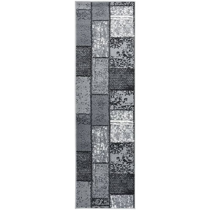 

vidaXL Alfombra de pasillo BCF gris con estampado de bloques 60x250 cm - Gris
