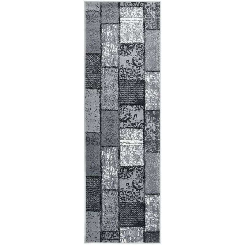 

vidaXL Alfombra de pasillo BCF gris con estampado de bloques 80x300 cm - Gris