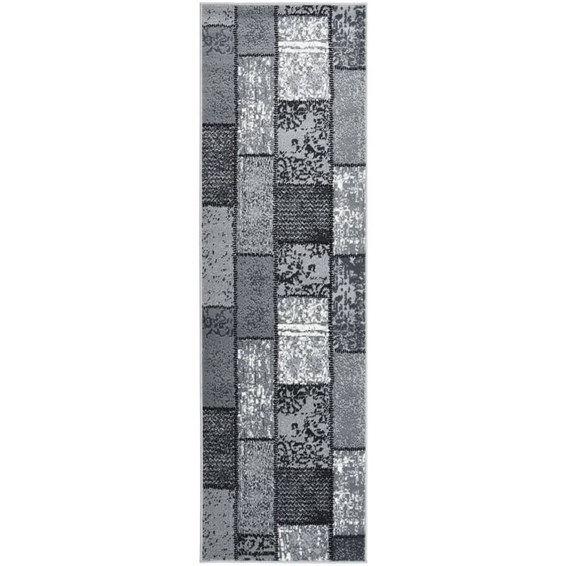 

vidaXL Alfombra de pasillo BCF gris con estampado de bloques 80x350 cm - Gris