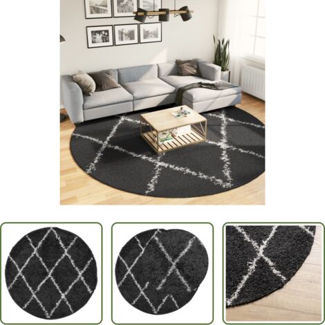 vidaXL Alfombra de pelo largo -  Alfombra de pelo largo moderna PAMPLONA negro y crema Ø 280 cm