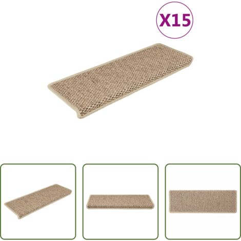 vidaXL Alfombra de sisal -  Alfombrilla autoadhesiva escalera sisal 15 uds arena 65x21x4 cm