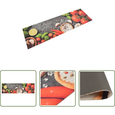 vidaXL Alfombra de terciopelo -  Alfombra de cocina lavable terciopelo dibujo verduras 45x150 cm