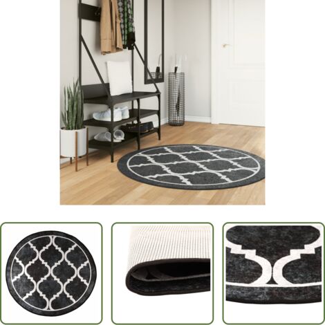 vidaXL Alfombra de terciopelo -  Alfombra lavable negro y blanco Ø 120 cm