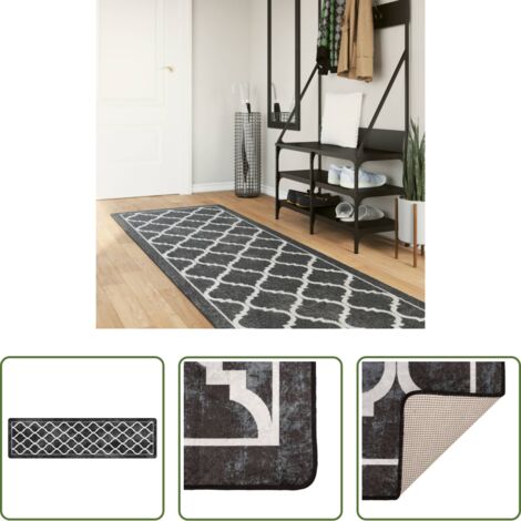 vidaXL Alfombra de terciopelo -  Alfombra lavable negro y blanco 80x300 cm