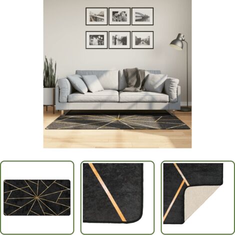 vidaXL Alfombra de terciopelo -  Alfombra lavable negro y dorado 80x150 cm