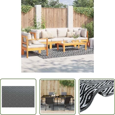 vidaXL Alfombra de terraza -  Alfombra de exterior ARAKIL blanca y negra 190x290 cm PP