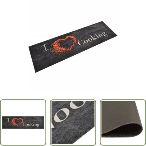 vidaXL Alfombra lavable -  Alfombra de cocina lavable terciopelo Cooking negro 45x150 cm