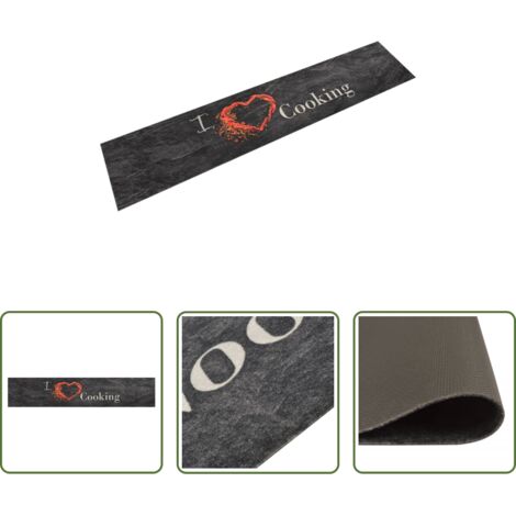 vidaXL Alfombra lavable -  Alfombra de cocina lavable terciopelo Cooking negro 60x300 cm