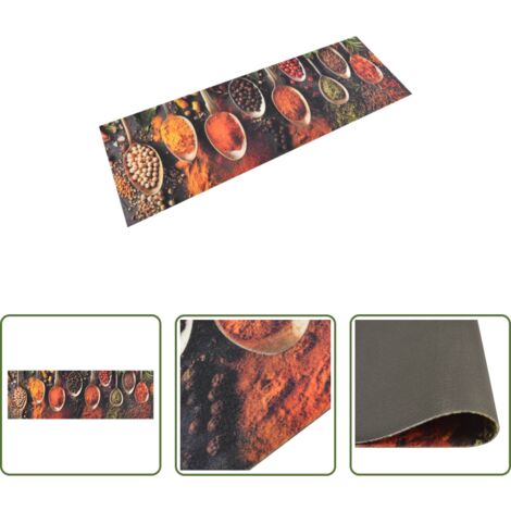 vidaXL Alfombra lavable -  Alfombra de cocina lavable terciopelo cuchara especias 60x180cm