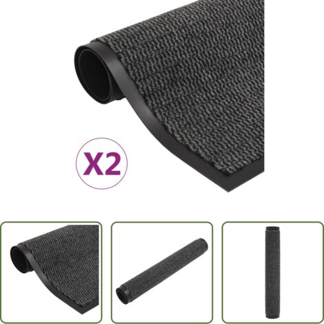 vidaXL Alfombra para entrada -  Alfombras de entrada rectangulares de nudo 2 uds gris 90x150 cm