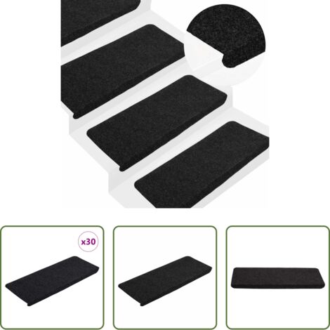 vidaXL Alfombra para escaleras -  Alfombrilla autoadhesiva escalera 30 uds negro 65x24,5x3,5 cm