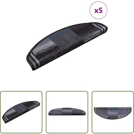 vidaXL Alfombra para escaleras -  Alfombrillas escalera autoadhesivas 5uds negro y gris 65x21x4cm