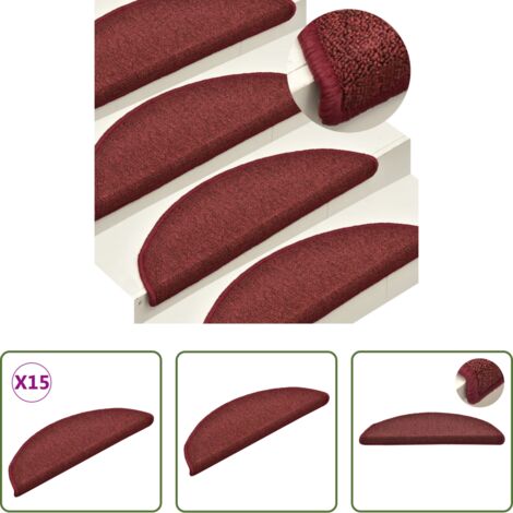 vidaXL Alfombra para peldaños -  Felpudos para escaleras 15 unidades 56x17x3 cm Burdeos Semicirculares