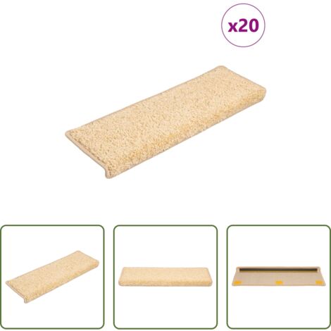 vidaXL Alfombras antideslizantes -  Alfombrillas para escaleras 20 unidades 65x21x4 cm color crema borde rectangular