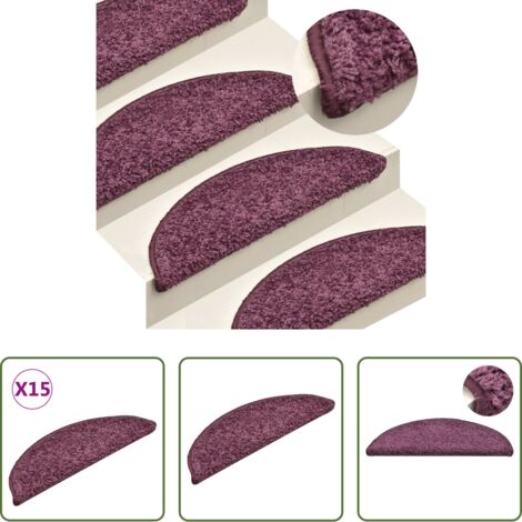 vidaXL Alfombras antideslizantes -  Felpudos para escaleras (15 unidades, 56 x 17 x 3 cm, morado oscuro, semicirculares)