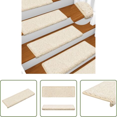 vidaXL Alfombras para escaleras blancas -  Alfombrillas para escaleras 15 unidades 65x21x4 cm Blanco Borde Rectangular