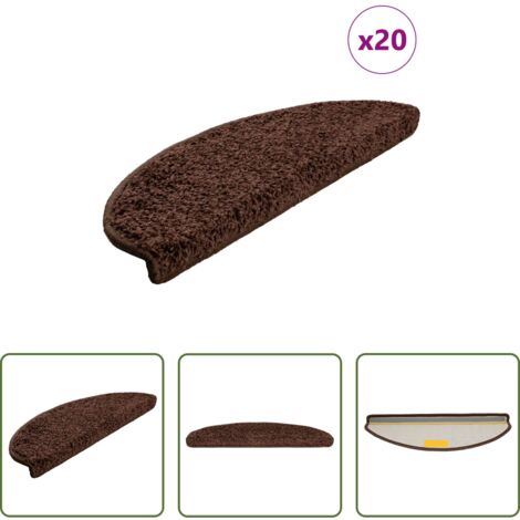 vidaXL Alfombras para escaleras marrón -  Felpudos para escaleras 20 unidades 65x21x4 cm Marrón Semicircular Grande