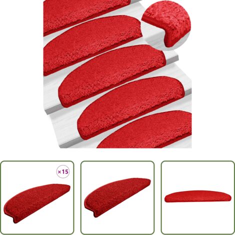 vidaXL Alfombras para escaleras rojas -  Felpudos para escaleras 15 unidades 65x21x4 cm Rojo Semicircular Grande