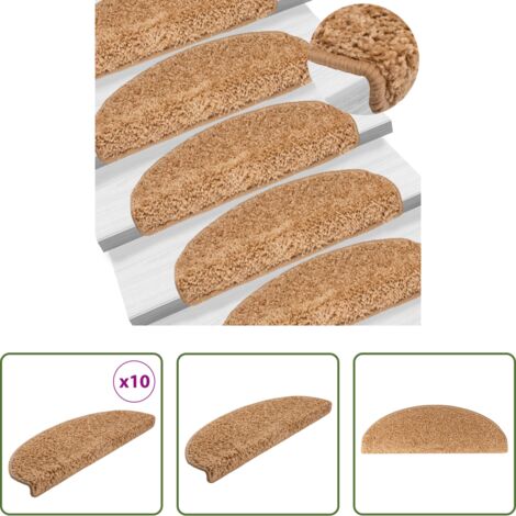 vidaXL Alfombras para escaleras semicirculares -  Felpudos para escaleras 10 unidades 65x21x4 cm Beige Semicircular Grande